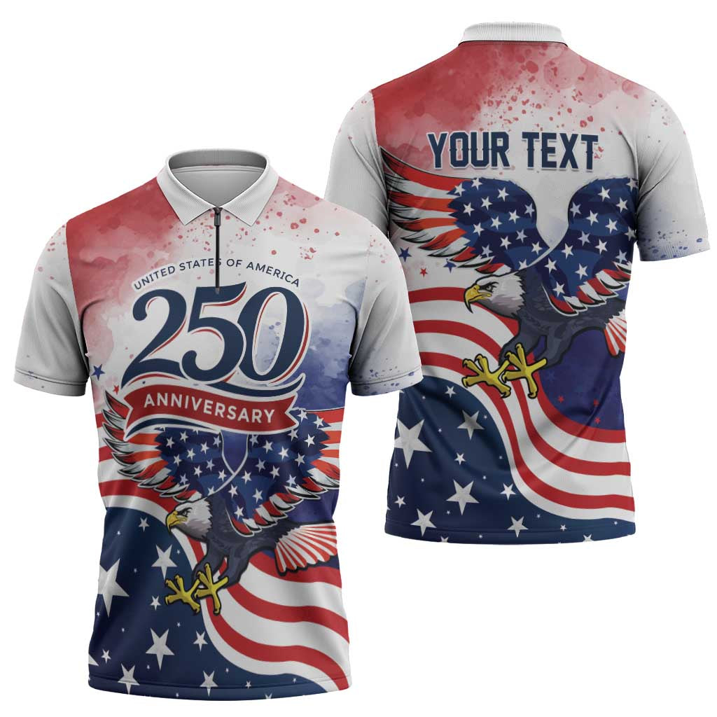 Personalized USA 250 Years of Freedom Zipper Polo Shirt American Patriotic