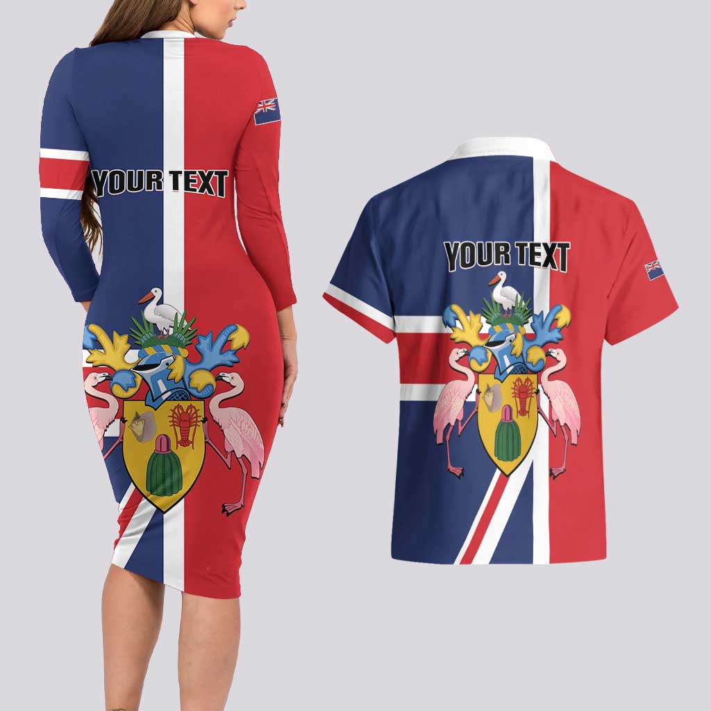 Personalised Turks and Caicos Islands Couples Matching Long Sleeve Bodycon Dress and Hawaiian Shirt Come On Team TCI