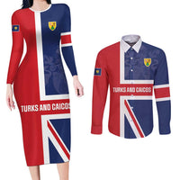 Personalised Turks and Caicos Islands Couples Matching Long Sleeve Bodycon Dress and Long Sleeve Button Shirt Come On Team TCI