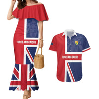 Personalised Turks and Caicos Islands Couples Matching Mermaid Dress and Hawaiian Shirt Come On Team TCI