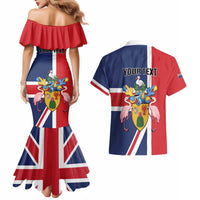 Personalised Turks and Caicos Islands Couples Matching Mermaid Dress and Hawaiian Shirt Come On Team TCI