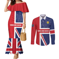 Personalised Turks and Caicos Islands Couples Matching Mermaid Dress and Long Sleeve Button Shirt Come On Team TCI