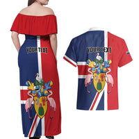 Personalised Turks and Caicos Islands Couples Matching Off Shoulder Maxi Dress and Hawaiian Shirt Come On Team TCI