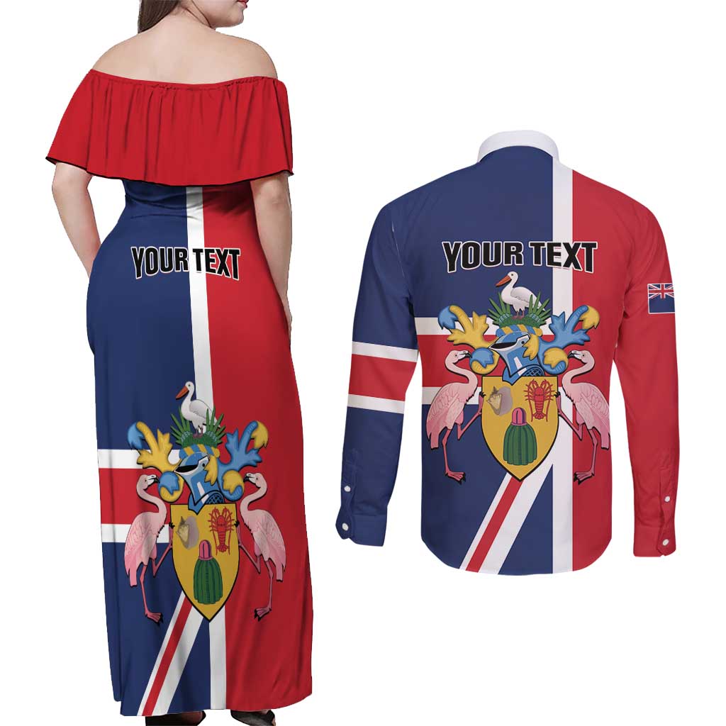 Personalised Turks and Caicos Islands Couples Matching Off Shoulder Maxi Dress and Long Sleeve Button Shirt Come On Team TCI