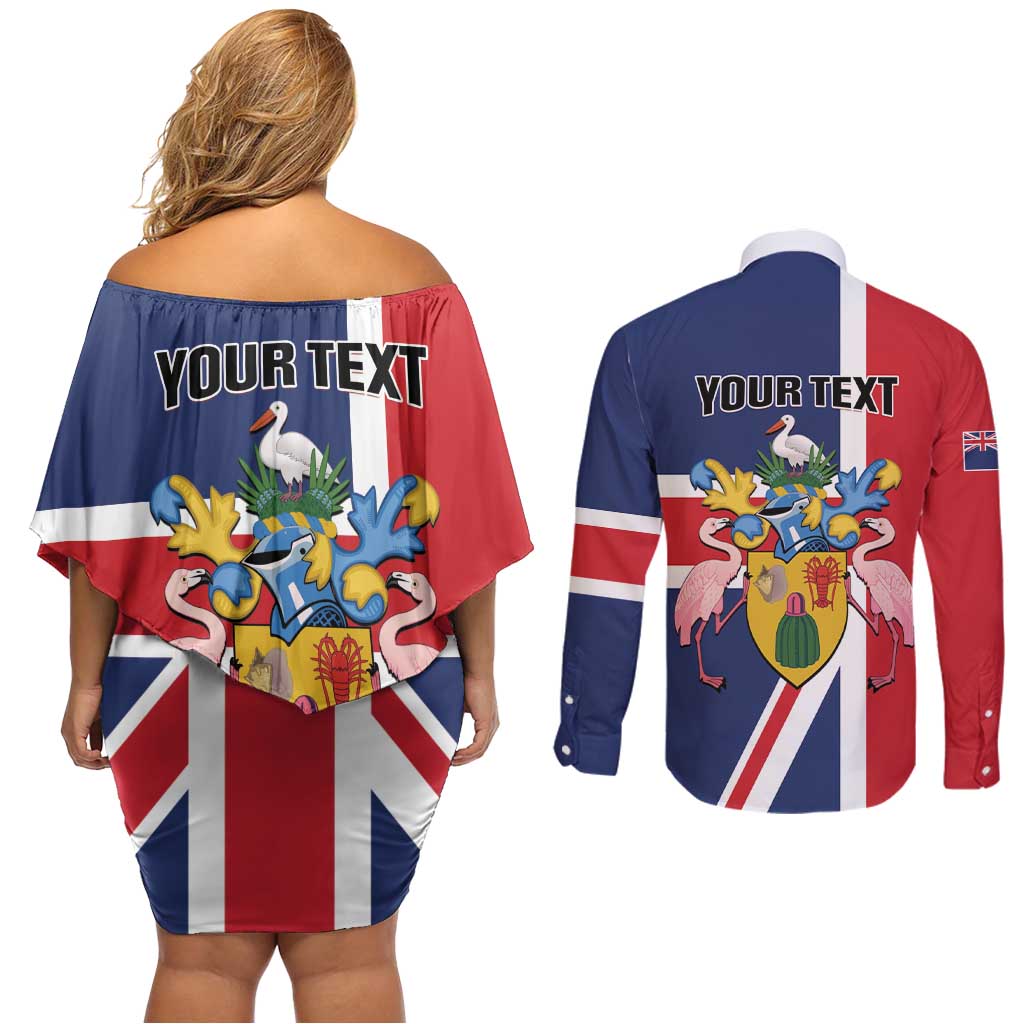 Personalised Turks and Caicos Islands Couples Matching Off Shoulder Short Dress and Long Sleeve Button Shirt Come On Team TCI