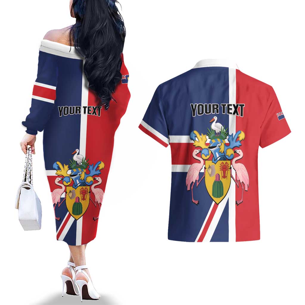 Personalised Turks and Caicos Islands Couples Matching Off The Shoulder Long Sleeve Dress and Hawaiian Shirt Come On Team TCI