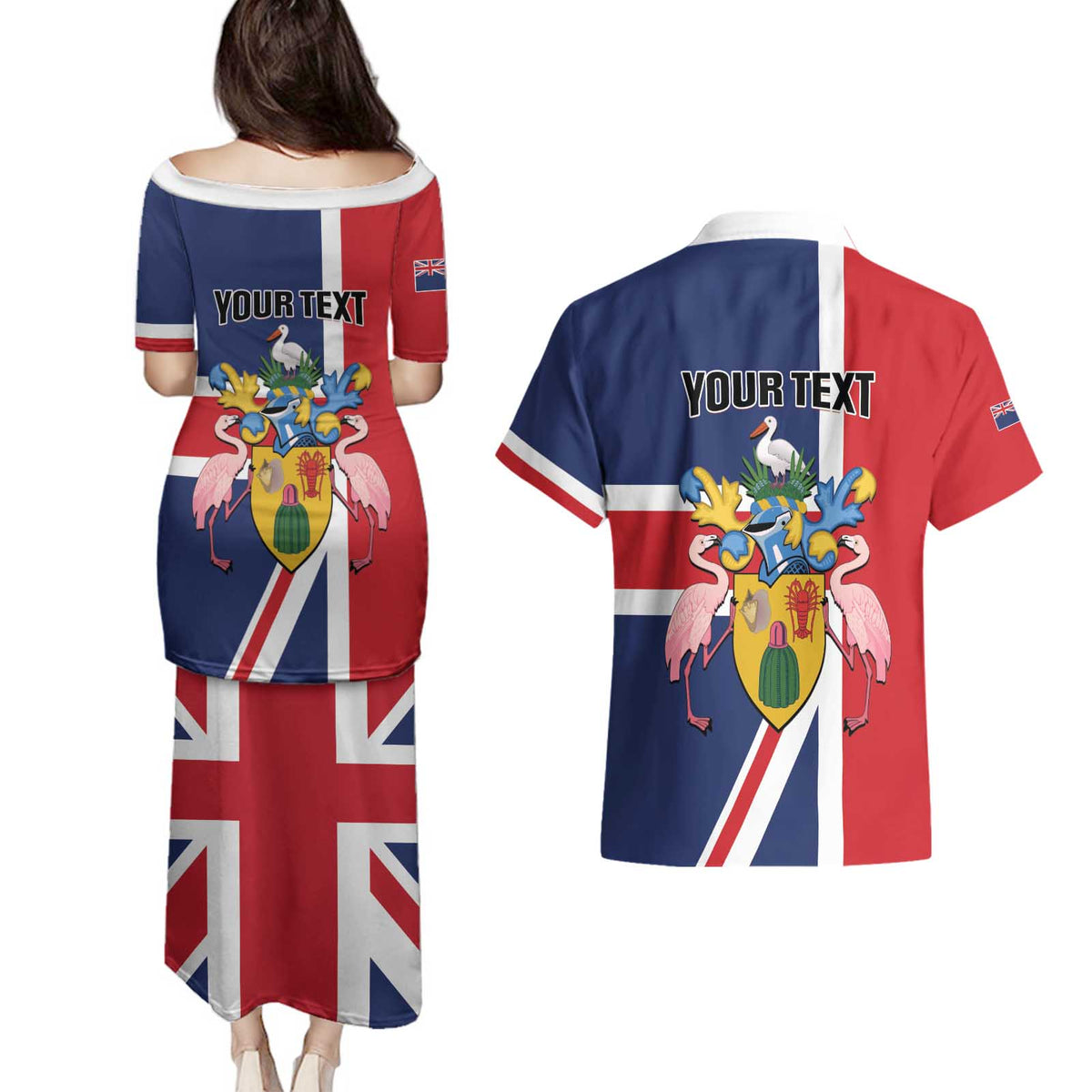 Personalised Turks and Caicos Islands Couples Matching Puletasi and Hawaiian Shirt Come On Team TCI