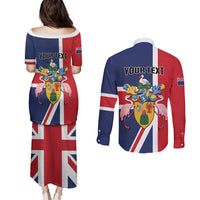 Personalised Turks and Caicos Islands Couples Matching Puletasi and Long Sleeve Button Shirt Come On Team TCI