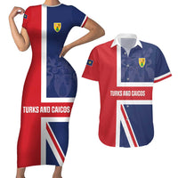 Personalised Turks and Caicos Islands Couples Matching Short Sleeve Bodycon Dress and Hawaiian Shirt Come On Team TCI