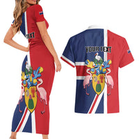 Personalised Turks and Caicos Islands Couples Matching Short Sleeve Bodycon Dress and Hawaiian Shirt Come On Team TCI