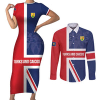 Personalised Turks and Caicos Islands Couples Matching Short Sleeve Bodycon Dress and Long Sleeve Button Shirt Come On Team TCI