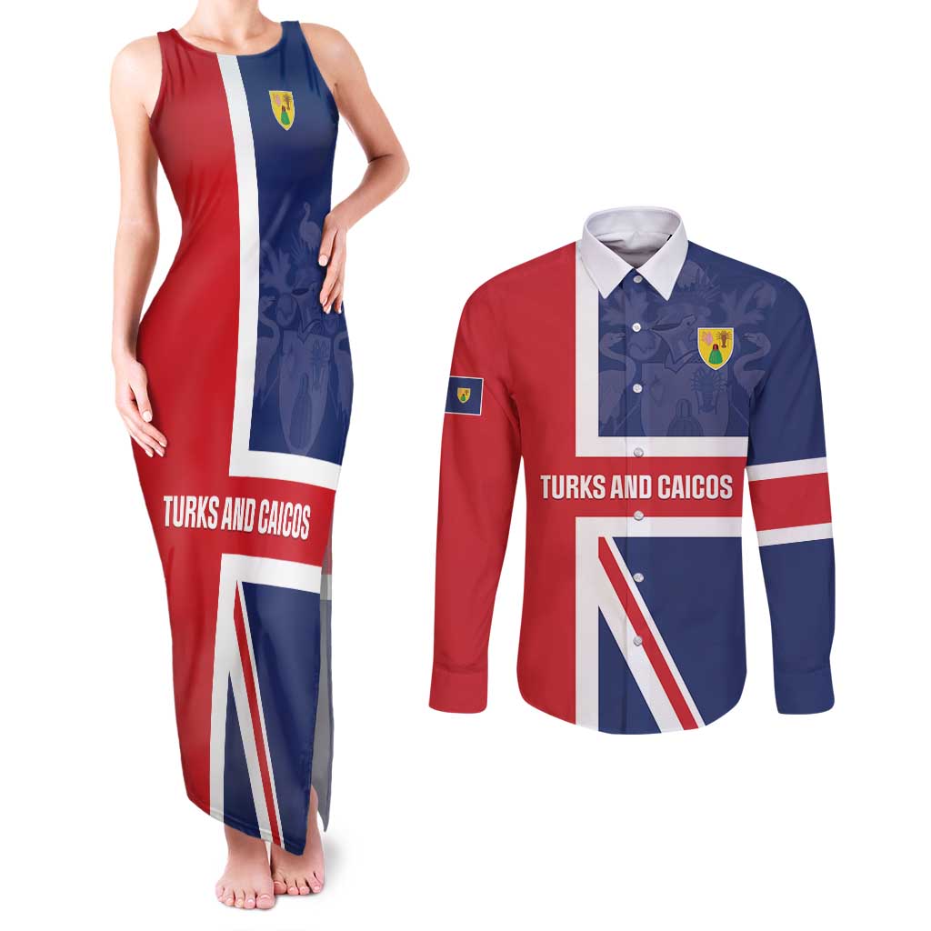 Personalised Turks and Caicos Islands Couples Matching Tank Maxi Dress and Long Sleeve Button Shirt Come On Team TCI