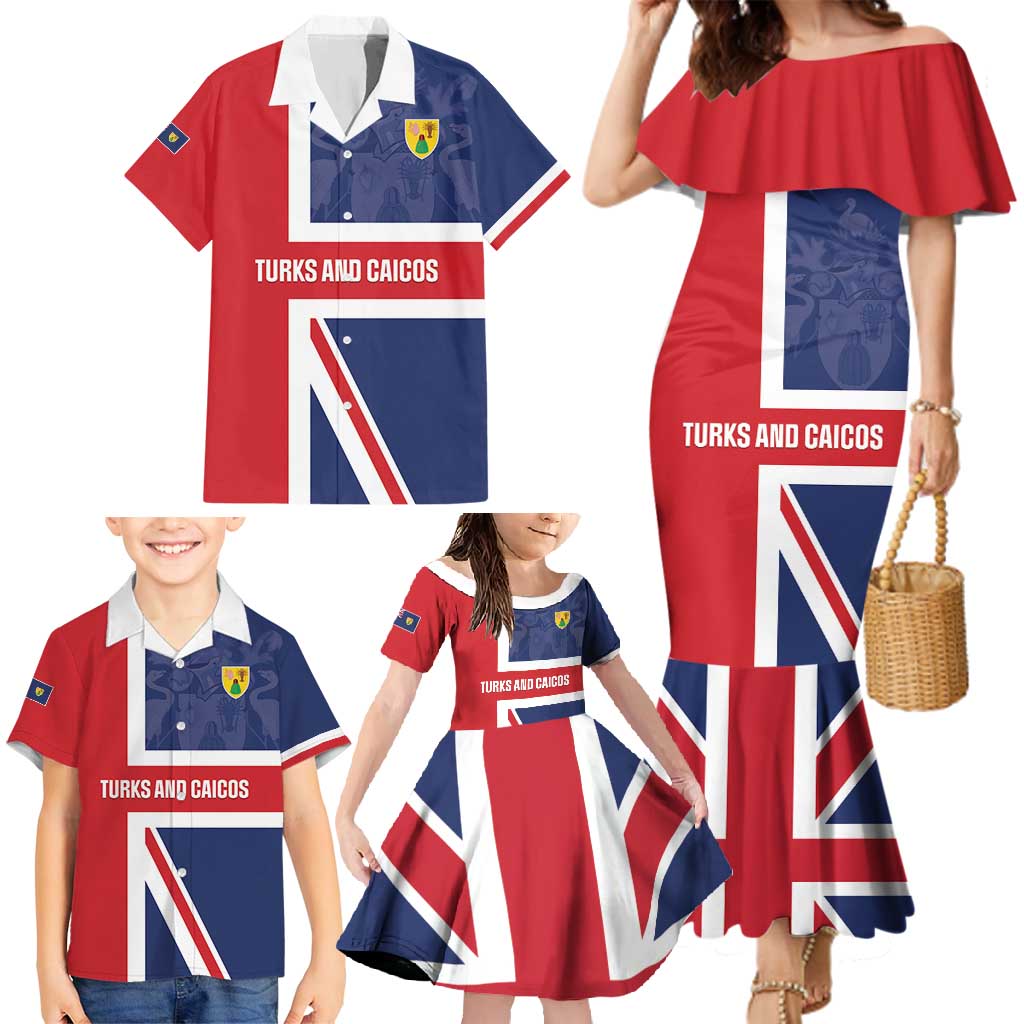 Personalised Turks and Caicos Islands Family Matching Mermaid Dress and Hawaiian Shirt Come On Team TCI