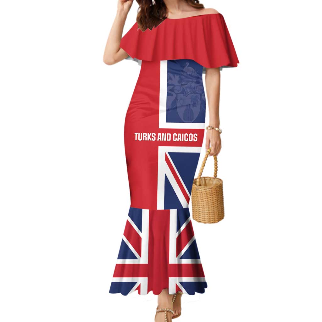 Personalised Turks and Caicos Islands Family Matching Mermaid Dress and Hawaiian Shirt Come On Team TCI