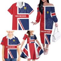 Personalised Turks and Caicos Islands Family Matching Off The Shoulder Long Sleeve Dress and Hawaiian Shirt Come On Team TCI