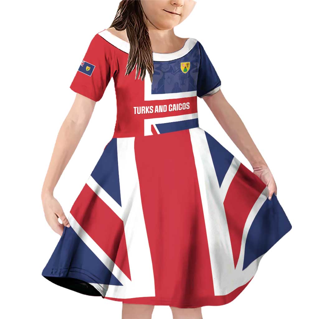 Personalised Turks and Caicos Islands Family Matching Off Shoulder Short Dress and Hawaiian Shirt Come On Team TCI