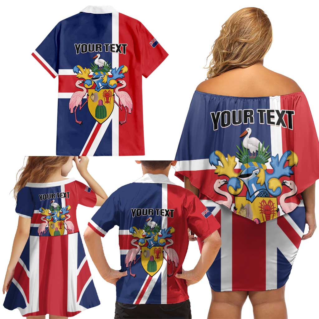 Personalised Turks and Caicos Islands Family Matching Off Shoulder Short Dress and Hawaiian Shirt Come On Team TCI