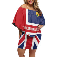 Personalised Turks and Caicos Islands Family Matching Off Shoulder Short Dress and Hawaiian Shirt Come On Team TCI