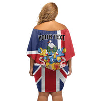 Personalised Turks and Caicos Islands Family Matching Off Shoulder Short Dress and Hawaiian Shirt Come On Team TCI