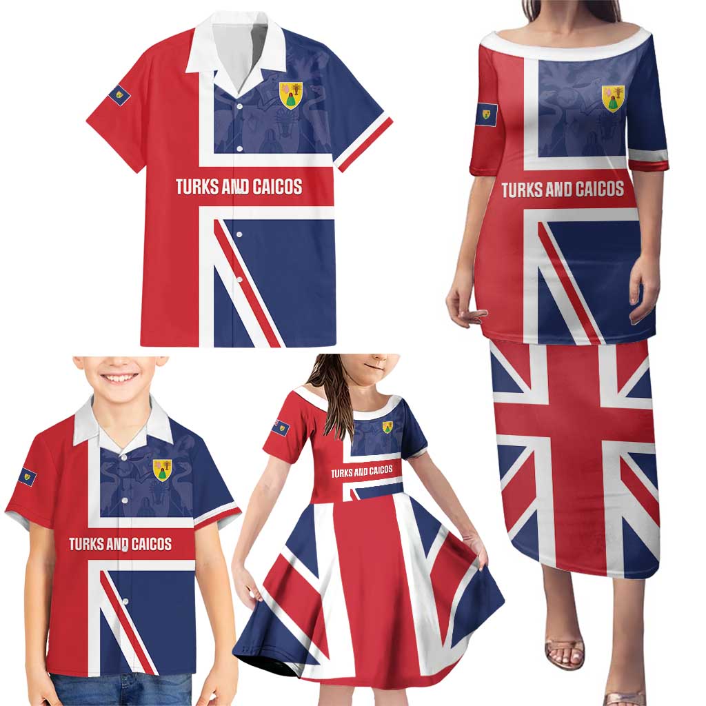 Personalised Turks and Caicos Islands Family Matching Puletasi and Hawaiian Shirt Come On Team TCI