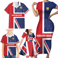 Personalised Turks and Caicos Islands Family Matching Short Sleeve Bodycon Dress and Hawaiian Shirt Come On Team TCI