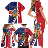Personalised Turks and Caicos Islands Family Matching Short Sleeve Bodycon Dress and Hawaiian Shirt Come On Team TCI