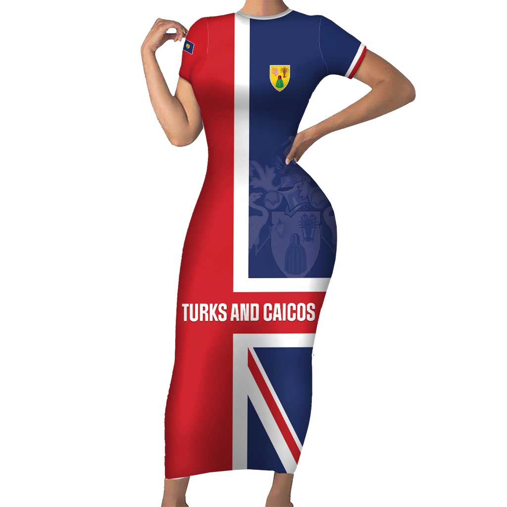 Personalised Turks and Caicos Islands Family Matching Short Sleeve Bodycon Dress and Hawaiian Shirt Come On Team TCI