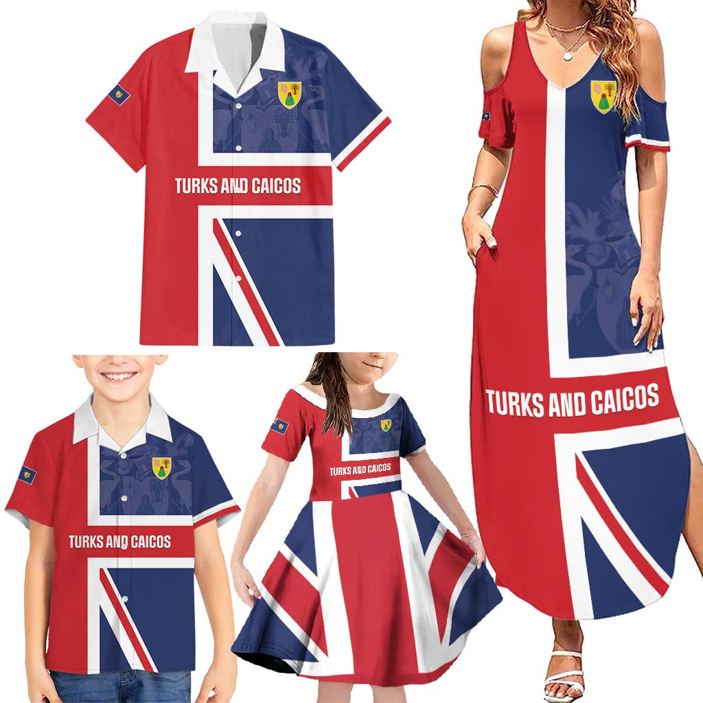 Personalised Turks and Caicos Islands Family Matching Summer Maxi Dress and Hawaiian Shirt Come On Team TCI