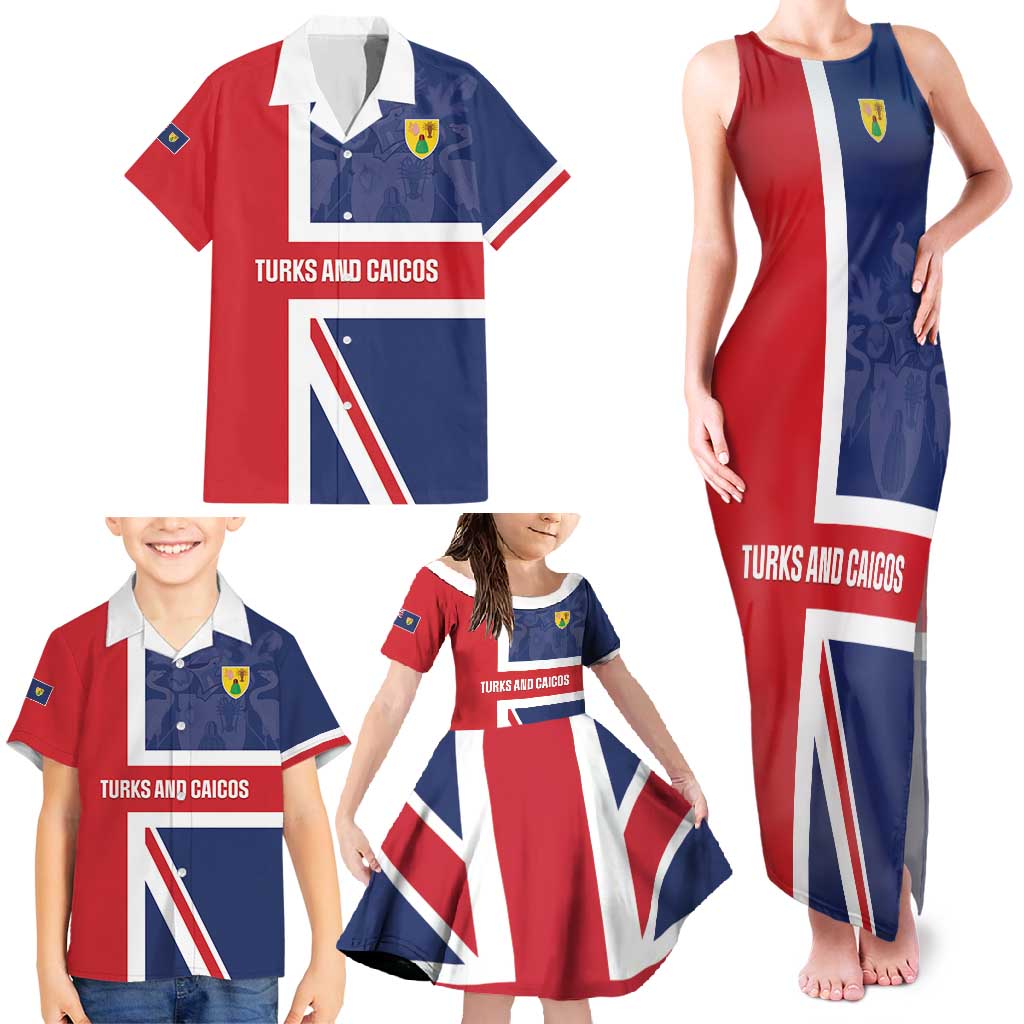 Personalised Turks and Caicos Islands Family Matching Tank Maxi Dress and Hawaiian Shirt Come On Team TCI