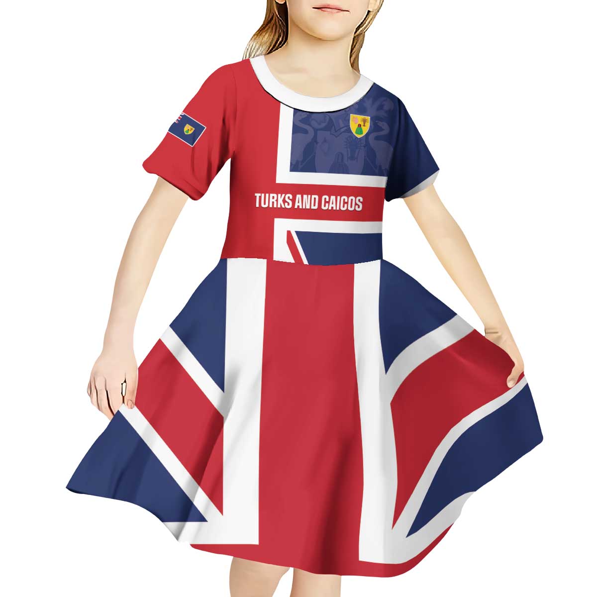 Personalised Turks and Caicos Islands Kid Short Sleeve Dress Come On Team TCI