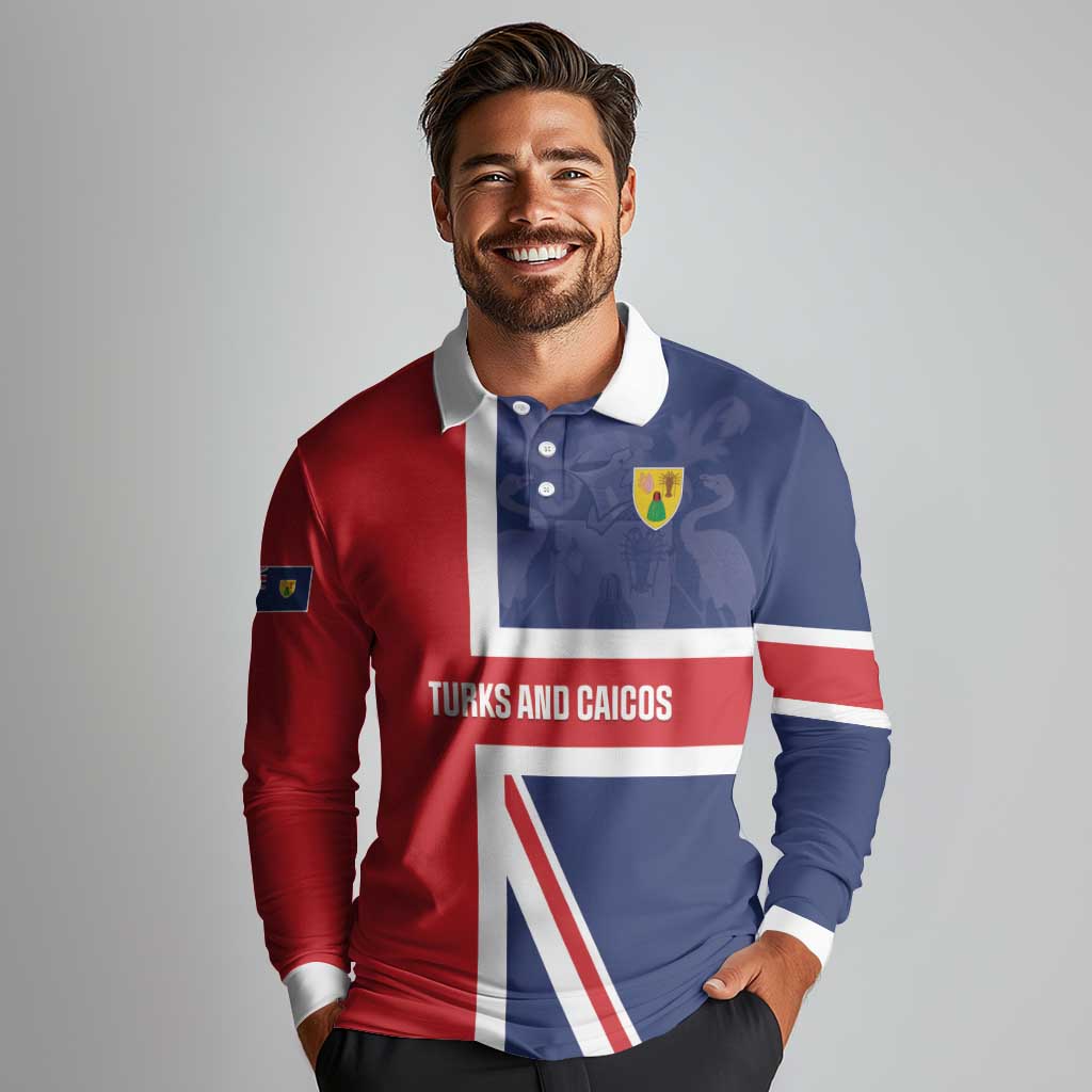 Personalised Turks and Caicos Islands Long Sleeve Polo Shirt Come On Team TCI