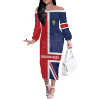 Personalised Turks and Caicos Islands Off The Shoulder Long Sleeve Dress Come On Team TCI
