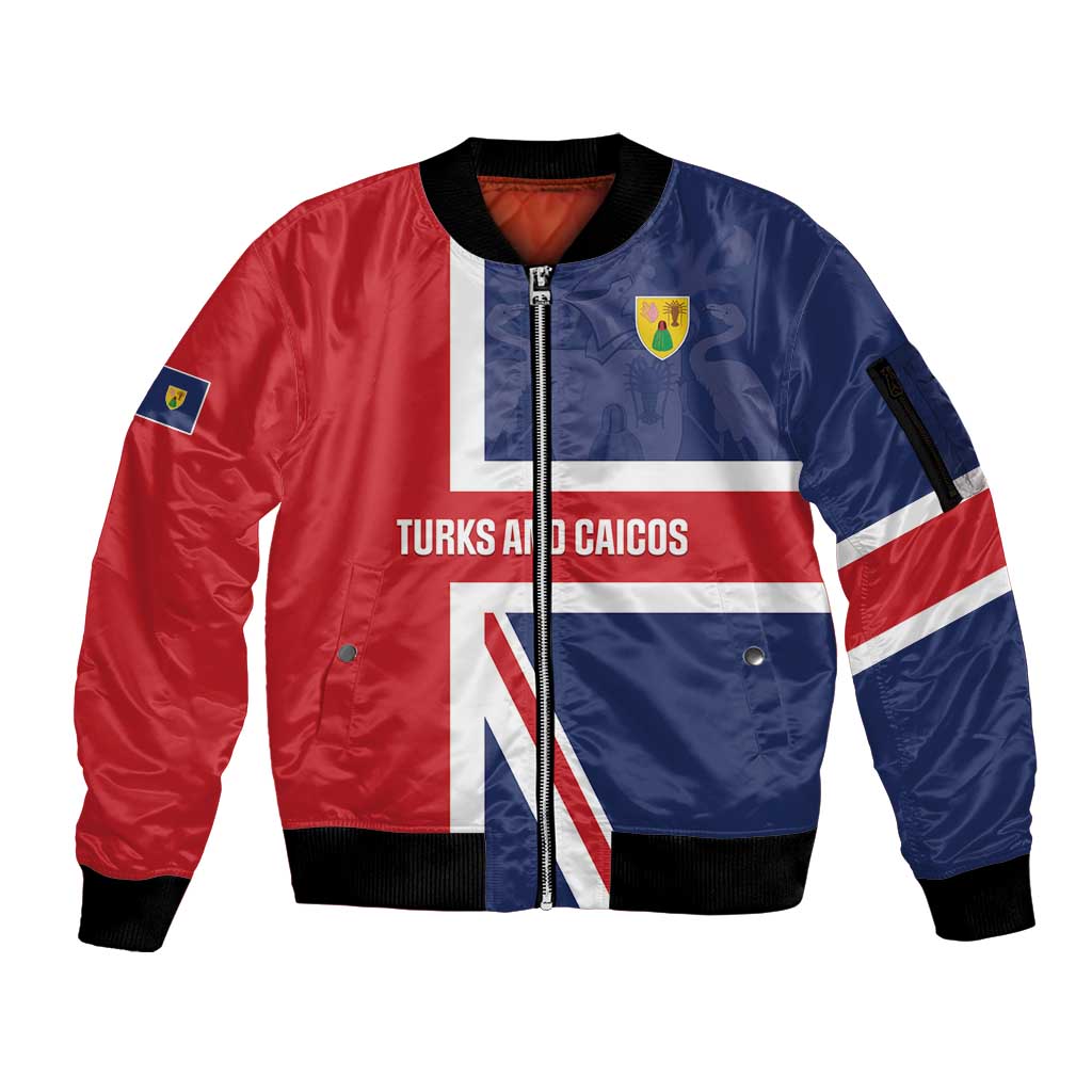 Personalised Turks and Caicos Islands Sleeve Zip Bomber Jacket Come On Team TCI