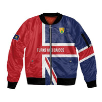 Personalised Turks and Caicos Islands Sleeve Zip Bomber Jacket Come On Team TCI