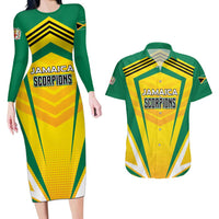 Custom Cricket Jamaica Scorpions Couples Matching Long Sleeve Bodycon Dress and Hawaiian Shirt We Made Legends