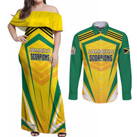 Custom Cricket Jamaica Scorpions Couples Matching Off Shoulder Maxi Dress and Long Sleeve Button Shirt We Made Legends