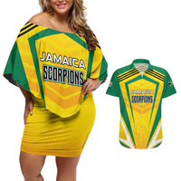 Custom Cricket Jamaica Scorpions Couples Matching Off Shoulder Short Dress and Hawaiian Shirt We Made Legends
