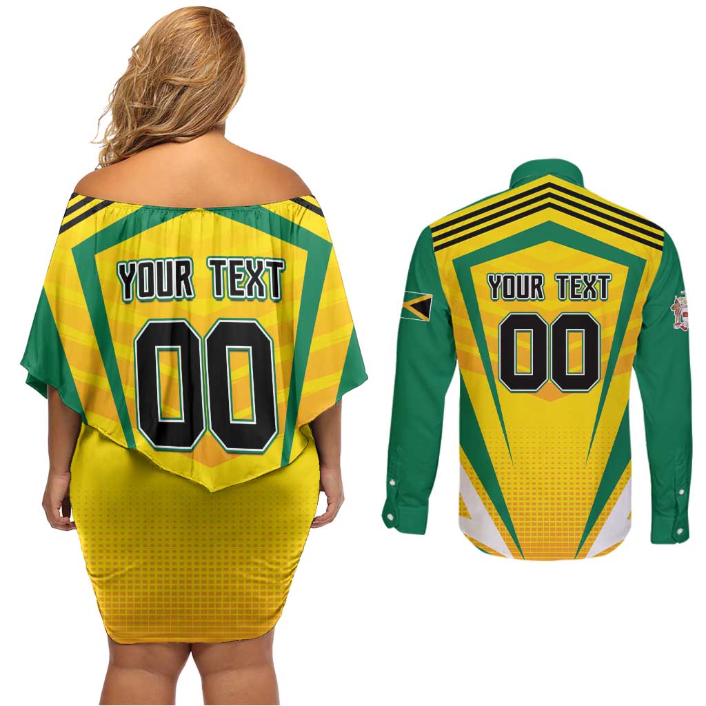 Custom Cricket Jamaica Scorpions Couples Matching Off Shoulder Short Dress and Long Sleeve Button Shirt We Made Legends