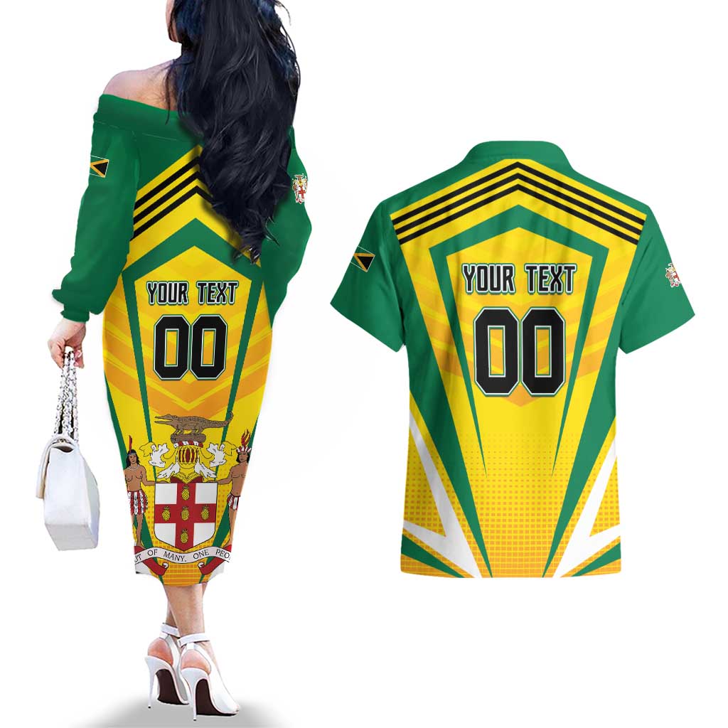 Custom Cricket Jamaica Scorpions Couples Matching Off The Shoulder Long Sleeve Dress and Hawaiian Shirt We Made Legends