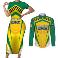 Custom Cricket Jamaica Scorpions Couples Matching Short Sleeve Bodycon Dress and Long Sleeve Button Shirt We Made Legends