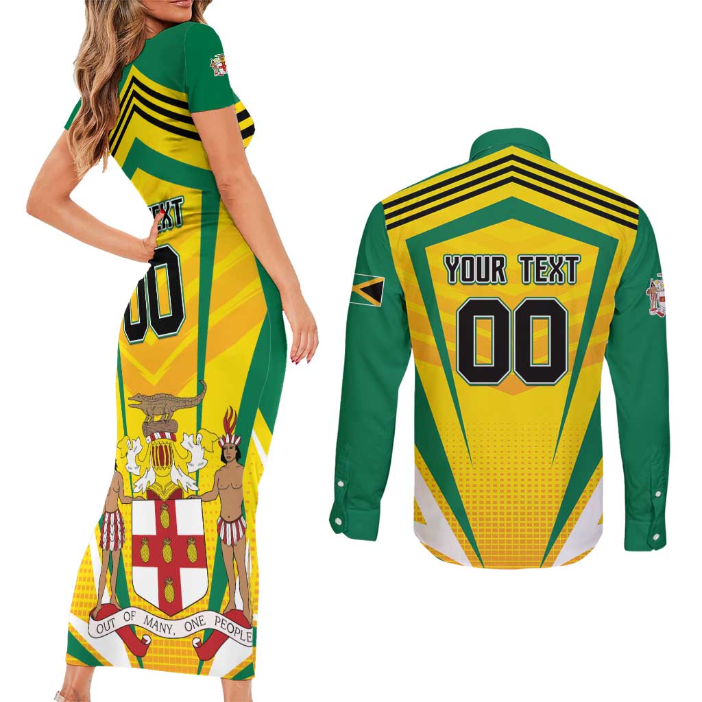 Custom Cricket Jamaica Scorpions Couples Matching Short Sleeve Bodycon Dress and Long Sleeve Button Shirt We Made Legends