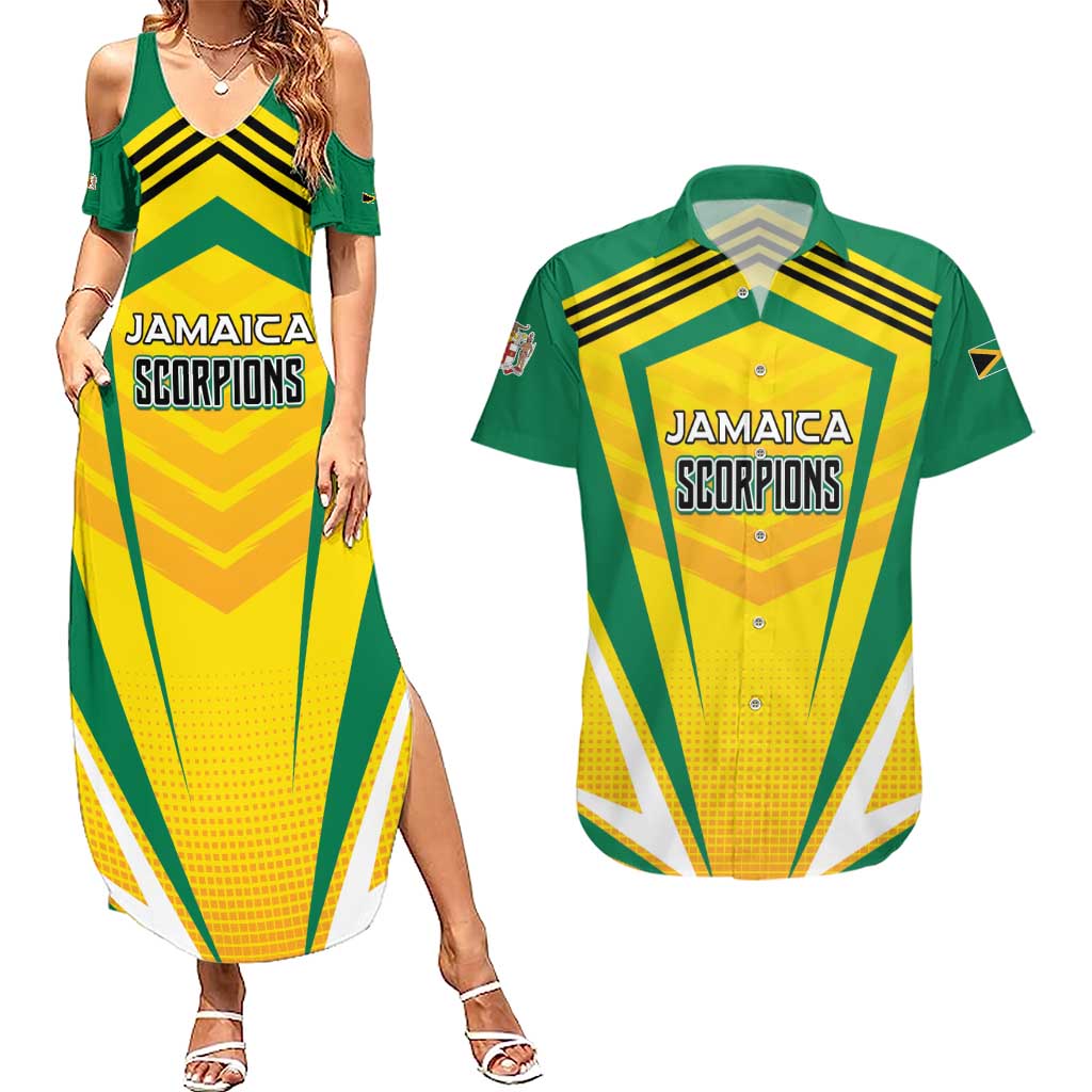 Custom Cricket Jamaica Scorpions Couples Matching Summer Maxi Dress and Hawaiian Shirt We Made Legends