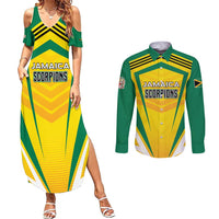 Custom Cricket Jamaica Scorpions Couples Matching Summer Maxi Dress and Long Sleeve Button Shirt We Made Legends