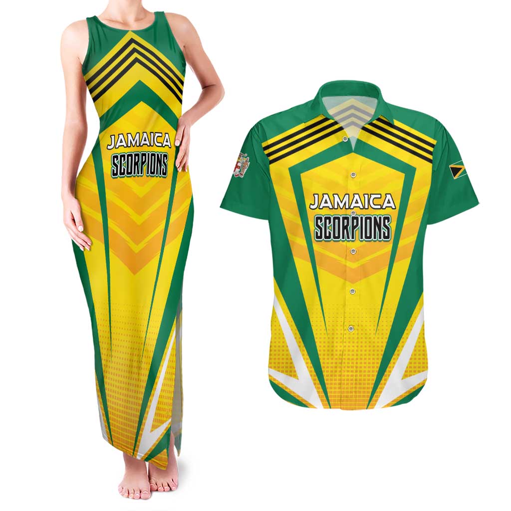 Custom Cricket Jamaica Scorpions Couples Matching Tank Maxi Dress and Hawaiian Shirt We Made Legends