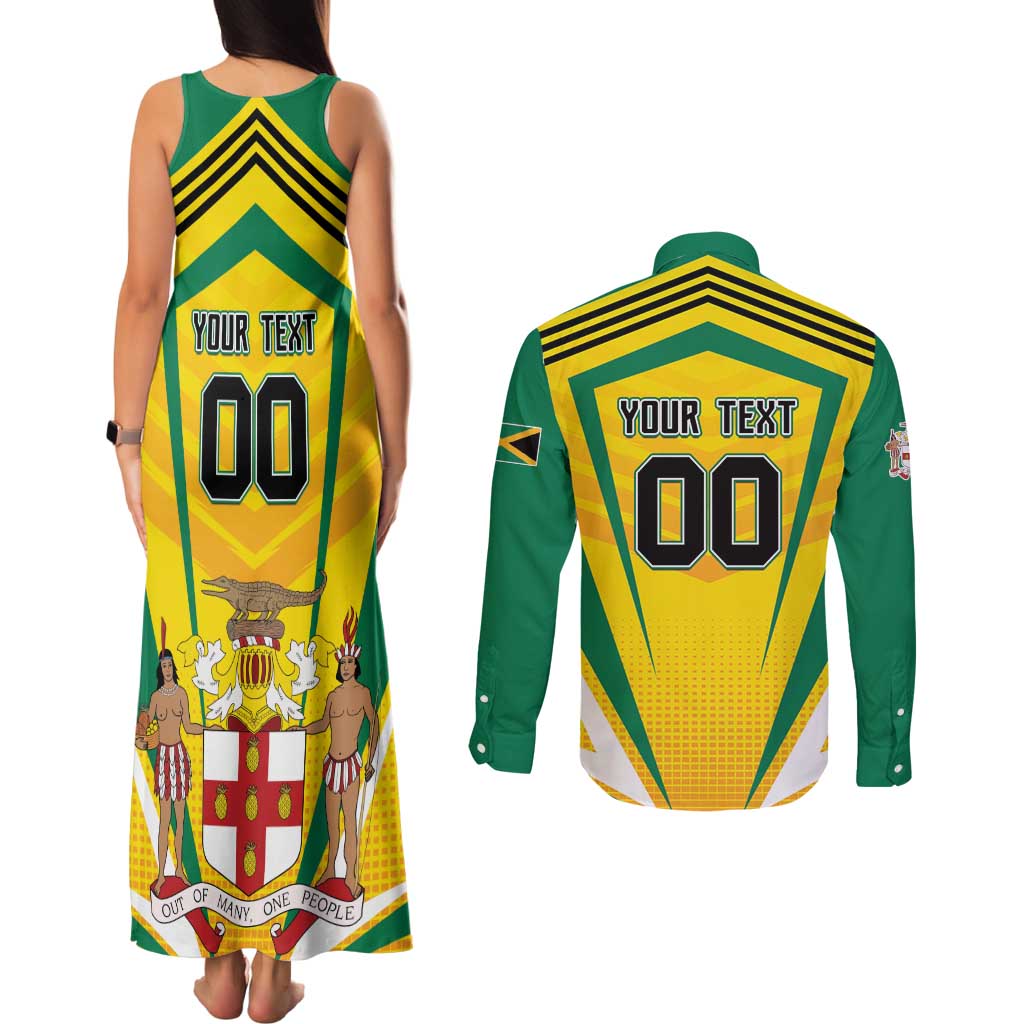 Custom Cricket Jamaica Scorpions Couples Matching Tank Maxi Dress and Long Sleeve Button Shirt We Made Legends