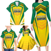Custom Cricket Jamaica Scorpions Family Matching Long Sleeve Bodycon Dress and Hawaiian Shirt We Made Legends