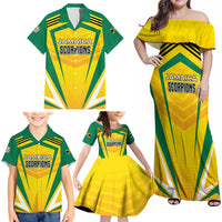 Custom Cricket Jamaica Scorpions Family Matching Off Shoulder Maxi Dress and Hawaiian Shirt We Made Legends