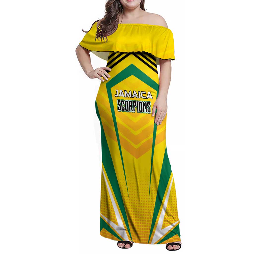 Custom Cricket Jamaica Scorpions Family Matching Off Shoulder Maxi Dress and Hawaiian Shirt We Made Legends