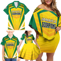 Custom Cricket Jamaica Scorpions Family Matching Off Shoulder Short Dress and Hawaiian Shirt We Made Legends