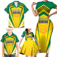 Custom Cricket Jamaica Scorpions Family Matching Short Sleeve Bodycon Dress and Hawaiian Shirt We Made Legends